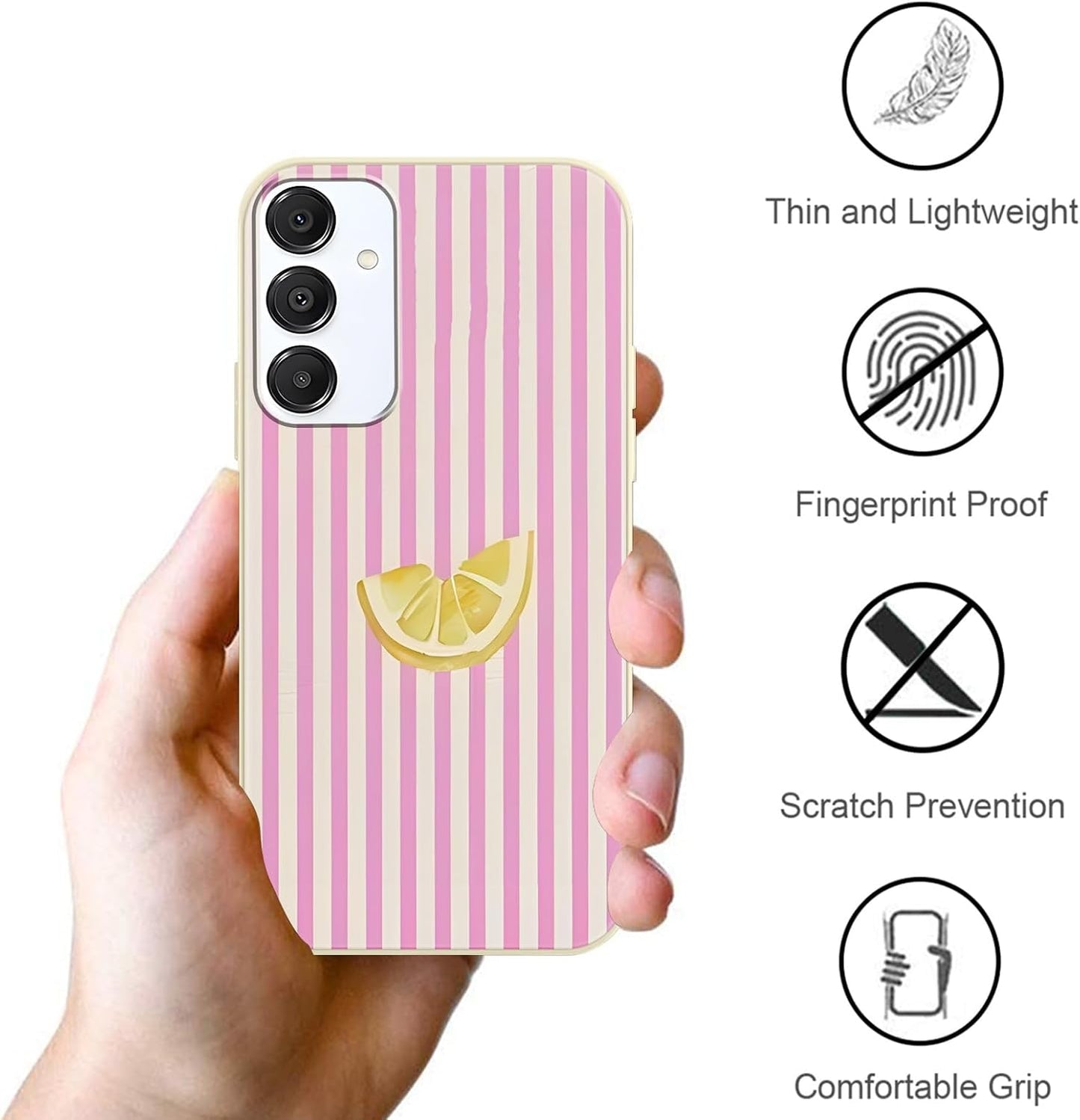 Cute Striped Case for Samsung Galaxy A16 5G Summer, Aesthetic Pink White Stripes Lemons Pattern Design Print Phone Cover for Women Men, Soft TPU Protective Shell for Samsung A16 5G 6,7"