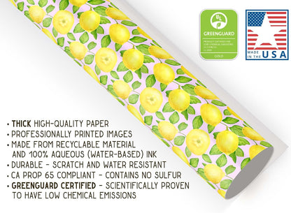 Cute Lemon Tree Thick Wrapping Paper, Lemonade Harvest Fruit Gift Wrap, Summer Citrus Theme Decor, For Foodie Gardner (Yellow, 6 foot x 30 inch roll)