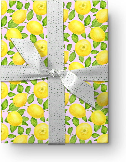 Cute Lemon Tree Thick Wrapping Paper, Lemonade Harvest Fruit Gift Wrap, Summer Citrus Theme Decor, For Foodie Gardner (Yellow, 6 foot x 30 inch roll)