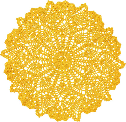 Lace Tablecloth Doily Handmade Crochet Placemat Women Vase Mat Kitchen Table Runner (1PC- 18 in to 20 in, Yellow)
