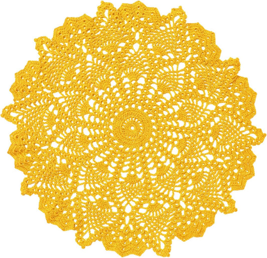 Lace Tablecloth Doily Handmade Crochet Placemat Women Vase Mat Kitchen Table Runner (1PC- 18 in to 20 in, Yellow)