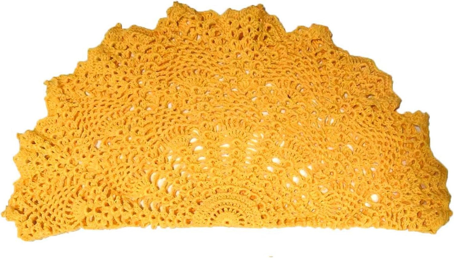 Lace Tablecloth Doily Handmade Crochet Placemat Women Vase Mat Kitchen Table Runner (1PC- 18 in to 20 in, Yellow)