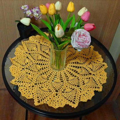 Lace Tablecloth Doily Handmade Crochet Placemat Women Vase Mat Kitchen Table Runner (1PC- 18 in to 20 in, Yellow)