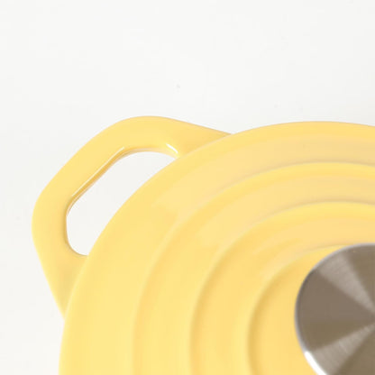 Enameled Cast Iron Mini Dutch Oven, Dia5.51”, 23oz, with Bamboo Tray, Set of 2, Yellow