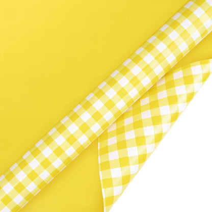 Reversible Wrapping Paper - Mini Roll - 17 Inch X 33 Feet - Yellow and White Plaid Design for Birthday, Holiday, Wedding, Baby Shower