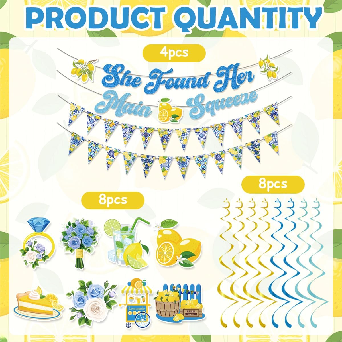 Lemon Bridal Shower Decorations Include She Found Her Main Squeeze Glitter Banners Lemon Bunting Banners Hanging Swirls Amalfi Coast Lemon Theme Party Supplies for Bridal Shower