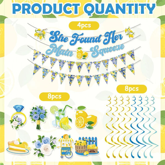 Lemon Bridal Shower Decorations Include She Found Her Main Squeeze Glitter Banners Lemon Bunting Banners Hanging Swirls Amalfi Coast Lemon Theme Party Supplies for Bridal Shower