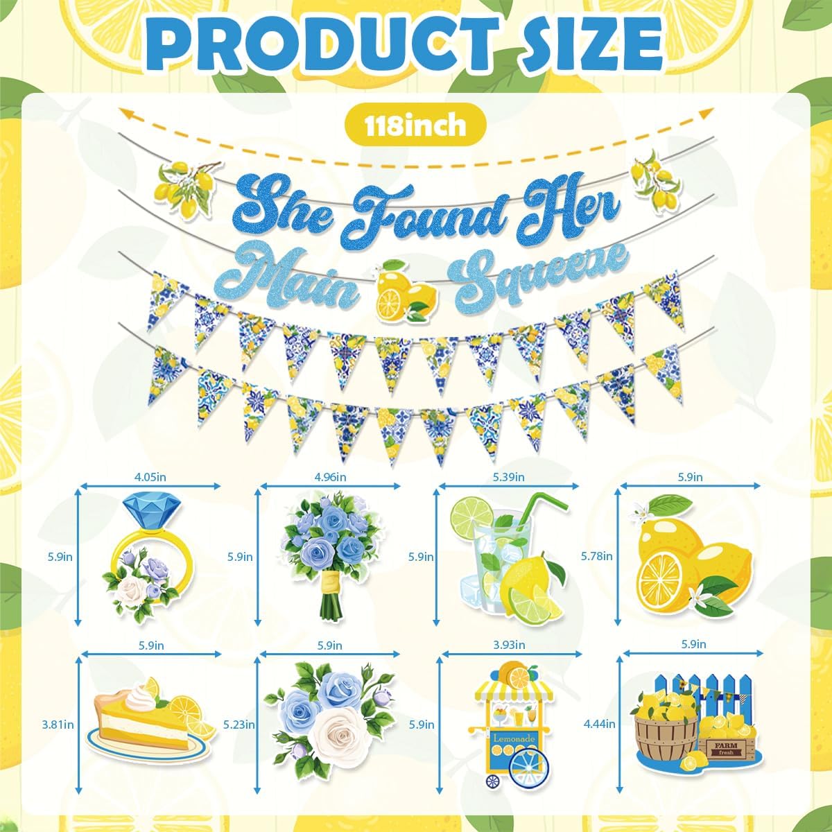 Lemon Bridal Shower Decorations Include She Found Her Main Squeeze Glitter Banners Lemon Bunting Banners Hanging Swirls Amalfi Coast Lemon Theme Party Supplies for Bridal Shower