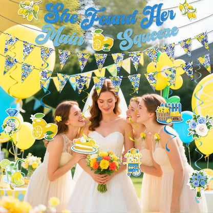 Lemon Bridal Shower Decorations Include She Found Her Main Squeeze Glitter Banners Lemon Bunting Banners Hanging Swirls Amalfi Coast Lemon Theme Party Supplies for Bridal Shower