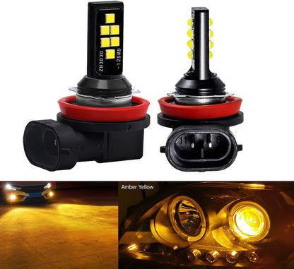 2x H11 H8 LED Fog Light Bulb for Powersports Advanced 3030 SMD Bright Colorful Daytime Running DRL Lamp, Amber Yellow