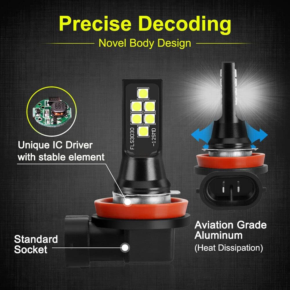 2x H11 H8 LED Fog Light Bulb for Powersports Advanced 3030 SMD Bright Colorful Daytime Running DRL Lamp, Amber Yellow