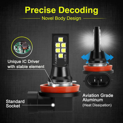 2x H11 H8 LED Fog Light Bulb for Powersports Advanced 3030 SMD Bright Colorful Daytime Running DRL Lamp, Amber Yellow