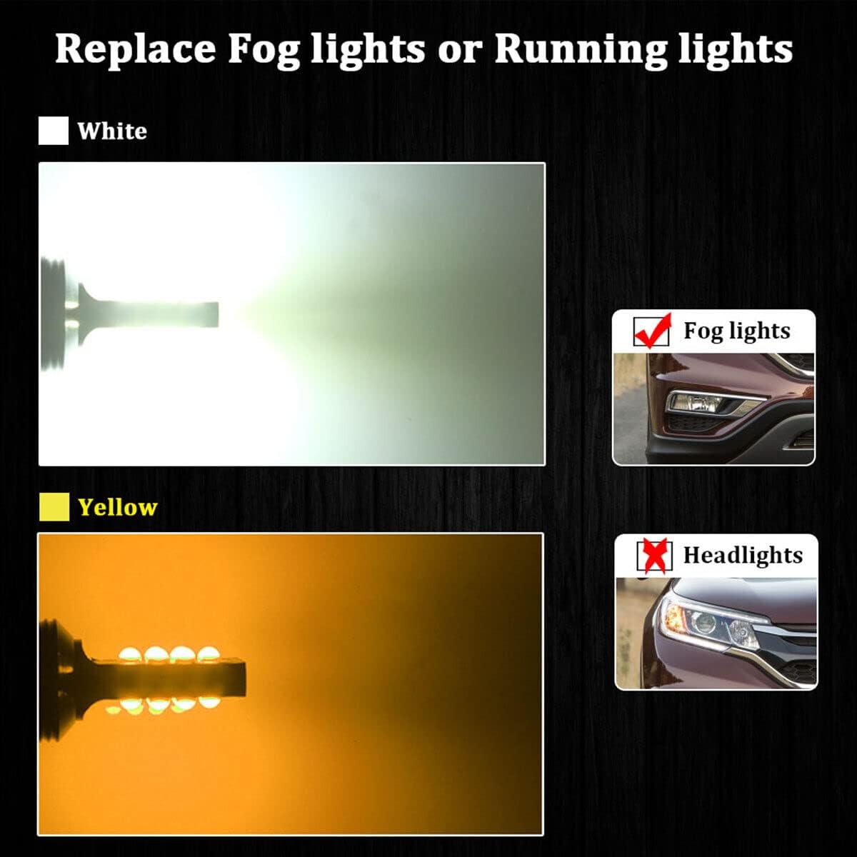 2x H11 H8 LED Fog Light Bulb for Powersports Advanced 3030 SMD Bright Colorful Daytime Running DRL Lamp, Amber Yellow