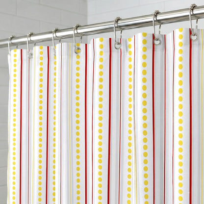 Geometric Shower Curtain for Bathroom – Modern Red & Grey Striped with Yellow Polka Dots Design – Heavy Duty Thick Fabric Bath Curtains, Waterproof & Weighted Hem, 12 Hooks Included (72" x 72")