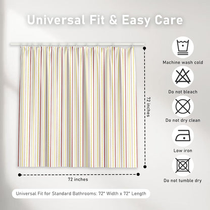 Geometric Shower Curtain for Bathroom – Modern Red & Grey Striped with Yellow Polka Dots Design – Heavy Duty Thick Fabric Bath Curtains, Waterproof & Weighted Hem, 12 Hooks Included (72" x 72")