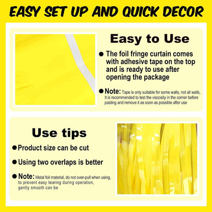 6 Pack Macaron Yellow Foil Fringe Curtains Backdrop, 3.28 x 8.2 Ft Metallic Streamers Tinsel Curtains Background for Photo Booth, Birthday, Weddings, Carnivals, Graduation, Themed Party Decorations