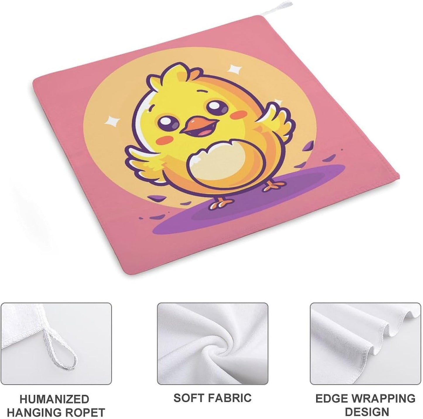 Yellow Cartoon Chicken Kitchen Towels Set -2PCS Super Absorbent Hand Towels, Soft Face Towel Set with Hanging Loop Lightweight Quick Dry Microfiber Dish Towels for Yoga Camping Hotel Spa Travel