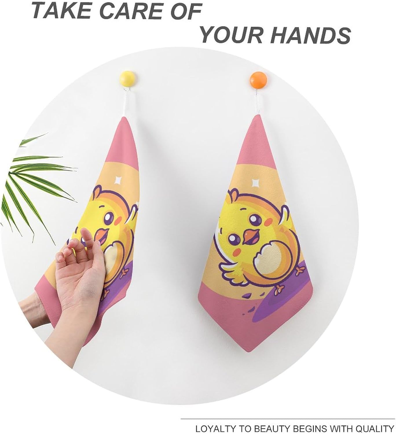 Yellow Cartoon Chicken Kitchen Towels Set -2PCS Super Absorbent Hand Towels, Soft Face Towel Set with Hanging Loop Lightweight Quick Dry Microfiber Dish Towels for Yoga Camping Hotel Spa Travel