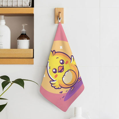 Yellow Cartoon Chicken Kitchen Towels Set -2PCS Super Absorbent Hand Towels, Soft Face Towel Set with Hanging Loop Lightweight Quick Dry Microfiber Dish Towels for Yoga Camping Hotel Spa Travel