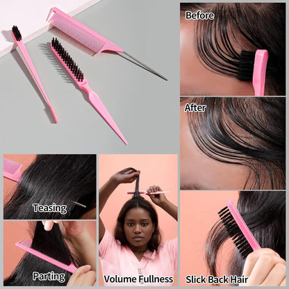 Hair Wax Stick & Slick Back Brush | Tames Flyaways, Frizz, Sleek Ponytails, Buns | Pomade/Balm/Gel Stick for Women, Styling Accessories for Girls