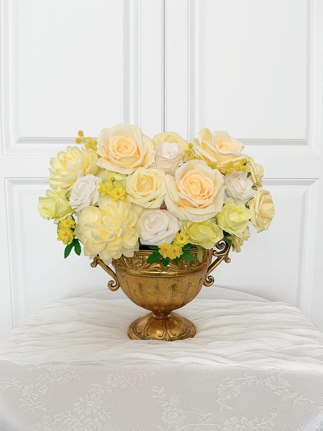 Roses Artificial Flowers Yellow Bouquet Fake Flower Bulk Box Set | DIY Wedding Bouquets, Bridal Shower Decorations, Silk Floral Arrangement, Party Table Centerpieces, Home Decor Indoor Outdoor