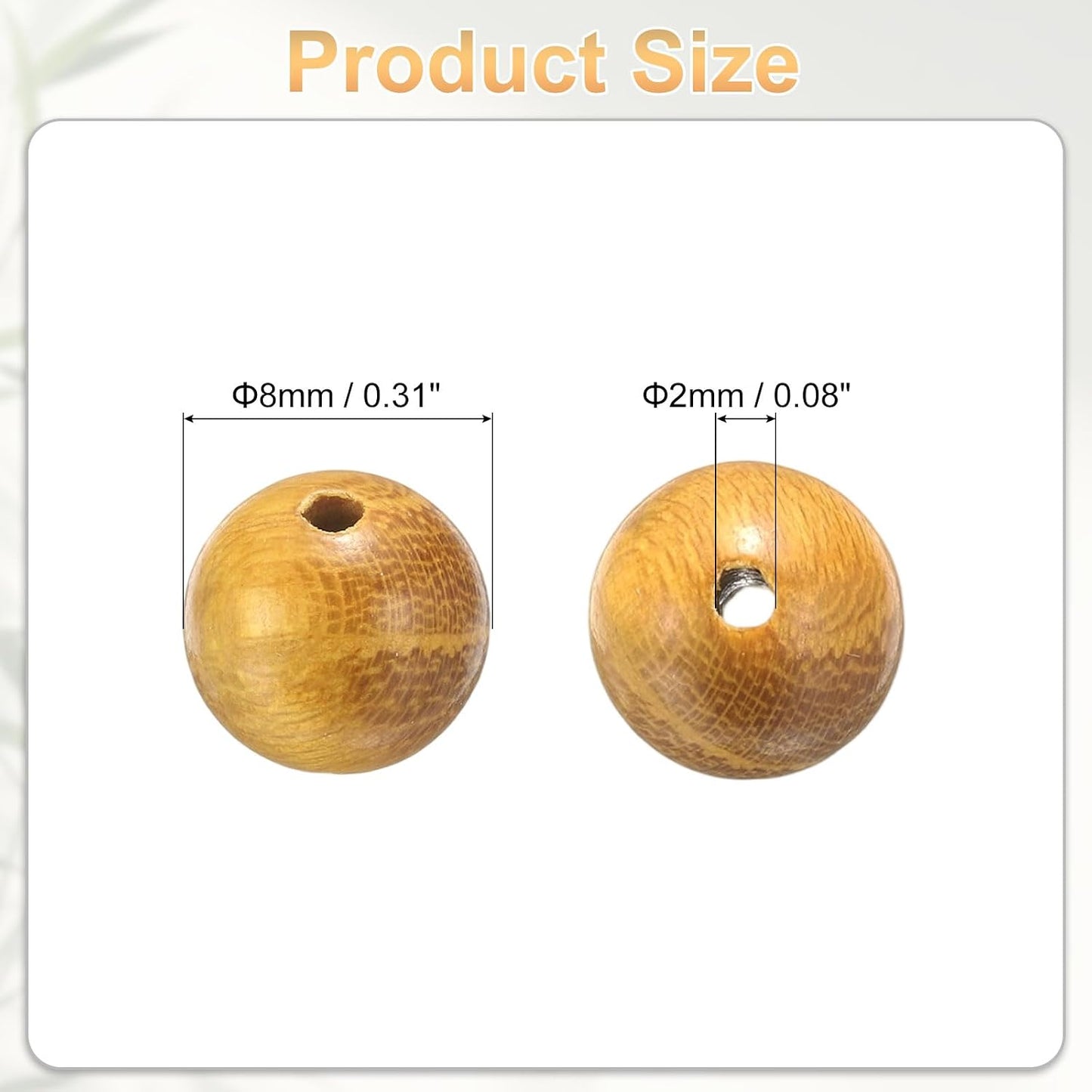 200pcs Natural Wooden Beads 8mm Yellow Sandalwood Round Polished Loose Bead Smooth Spacer Balls Beading for Jewelry Making Bracelets Necklace Earrings Craft DIY