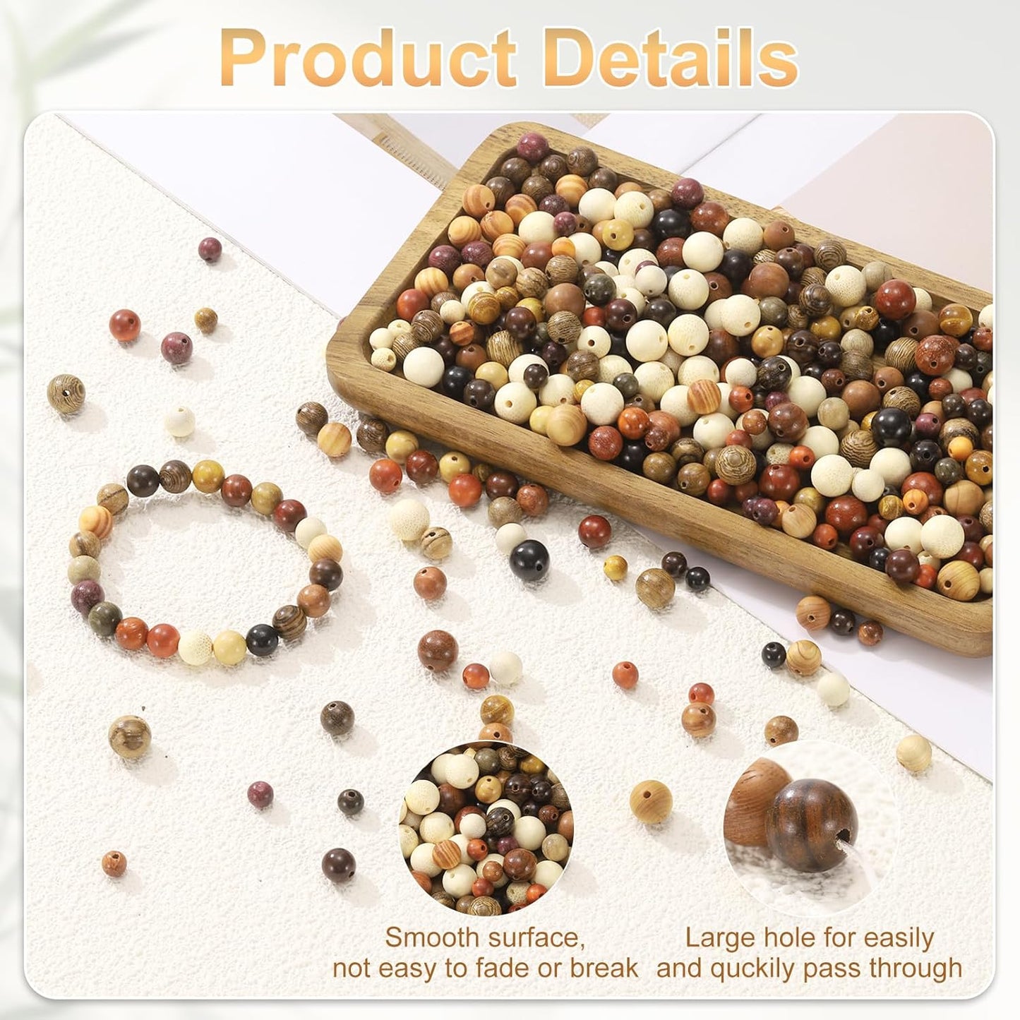 200pcs Natural Wooden Beads 8mm Yellow Sandalwood Round Polished Loose Bead Smooth Spacer Balls Beading for Jewelry Making Bracelets Necklace Earrings Craft DIY