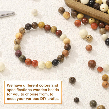 200pcs Natural Wooden Beads 8mm Yellow Sandalwood Round Polished Loose Bead Smooth Spacer Balls Beading for Jewelry Making Bracelets Necklace Earrings Craft DIY
