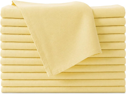 Cloth Napkins Set of 12, 100% Cotton Fabric Reusable Dinner Napkins, 18 x 18 Inch Washable Table & Kitchen Napkins for Everyday Dining, Entertaining, Home & Restaurant Use, Light Yellow