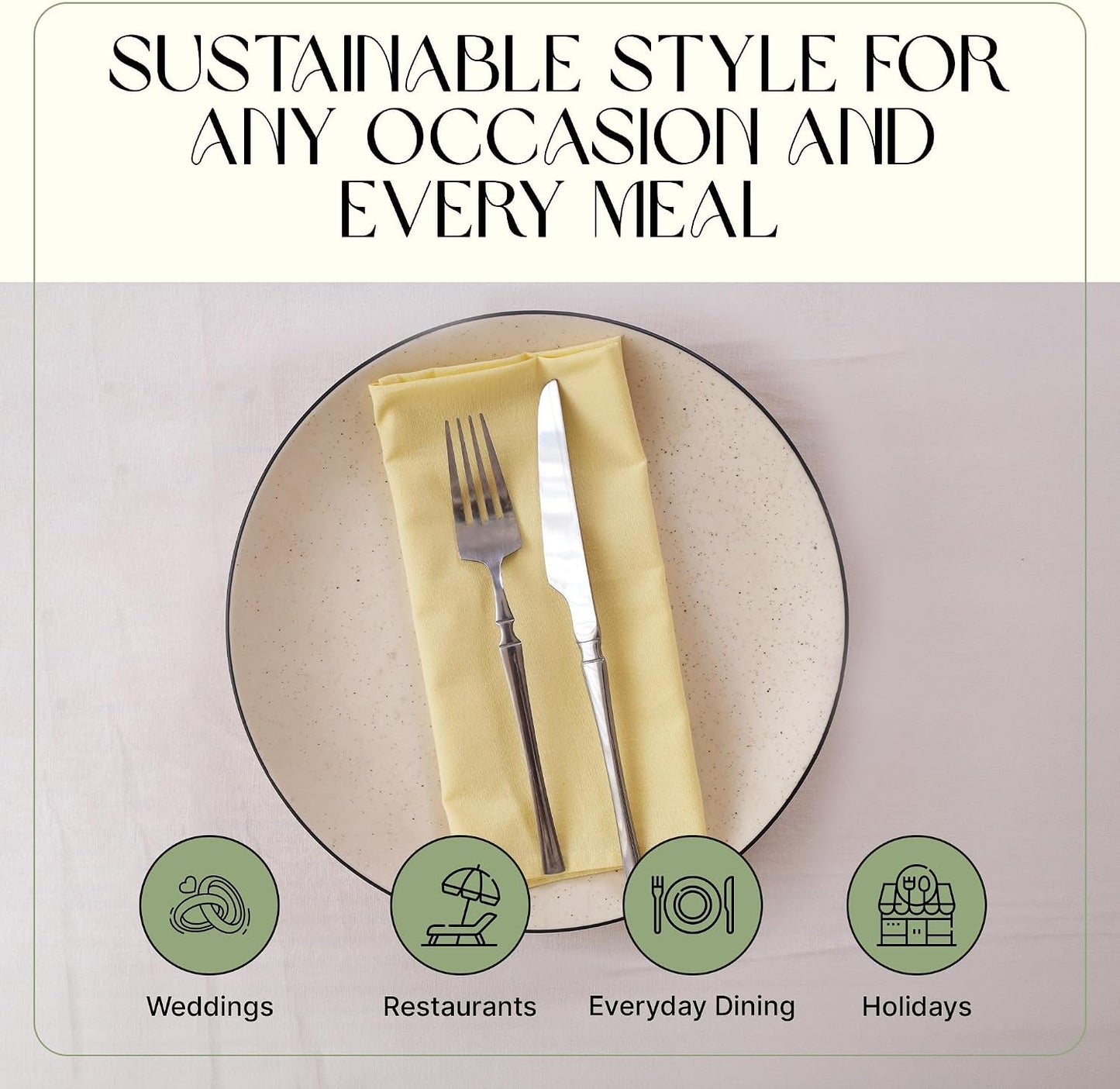 Cloth Napkins Set of 12, 100% Cotton Fabric Reusable Dinner Napkins, 18 x 18 Inch Washable Table & Kitchen Napkins for Everyday Dining, Entertaining, Home & Restaurant Use, Light Yellow