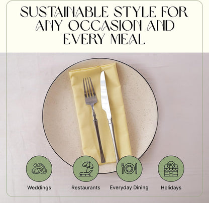 Cloth Napkins Set of 12, 100% Cotton Fabric Reusable Dinner Napkins, 18 x 18 Inch Washable Table & Kitchen Napkins for Everyday Dining, Entertaining, Home & Restaurant Use, Light Yellow