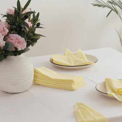 Cloth Napkins Set of 12, 100% Cotton Fabric Reusable Dinner Napkins, 18 x 18 Inch Washable Table & Kitchen Napkins for Everyday Dining, Entertaining, Home & Restaurant Use, Light Yellow