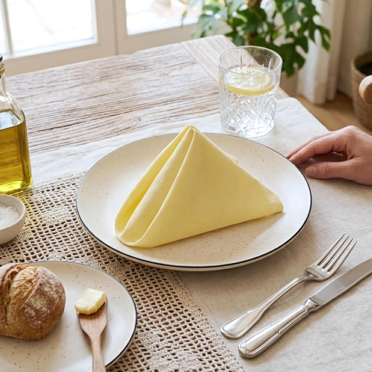 Cloth Napkins Set of 12, 100% Cotton Fabric Reusable Dinner Napkins, 18 x 18 Inch Washable Table & Kitchen Napkins for Everyday Dining, Entertaining, Home & Restaurant Use, Light Yellow