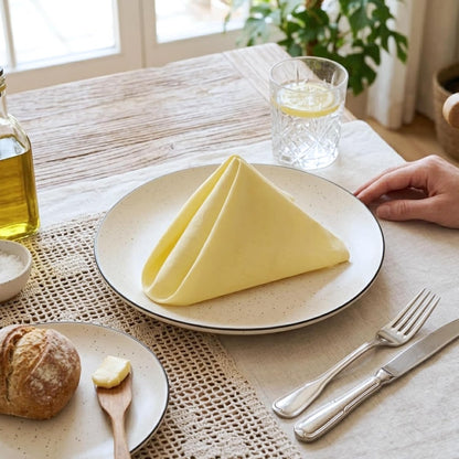 Cloth Napkins Set of 12, 100% Cotton Fabric Reusable Dinner Napkins, 18 x 18 Inch Washable Table & Kitchen Napkins for Everyday Dining, Entertaining, Home & Restaurant Use, Light Yellow