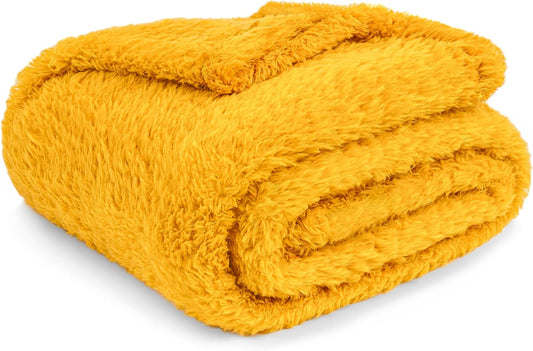 Sherpa Throw Blanket for Couch Sofa Bed, Gold Mustard Yellow 50x60 | Fluffy Plush 320 GSM Fleece Microfiber, Lightweight Soft Cozy Reversible Shaggy, All Season Home Decor, Winter Holiday Gift