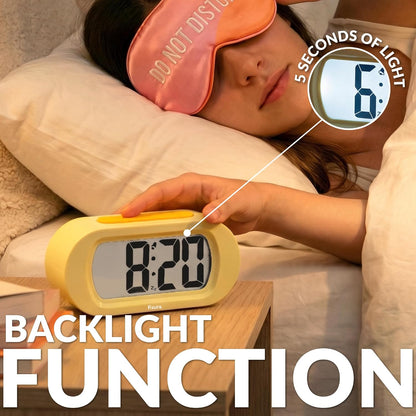 Yellow Digital Alarm Clock, Original Gift, LED Display, Battery Operated Bedside Clock, 12/24 Hour Format, Easy-to-Read Backlight