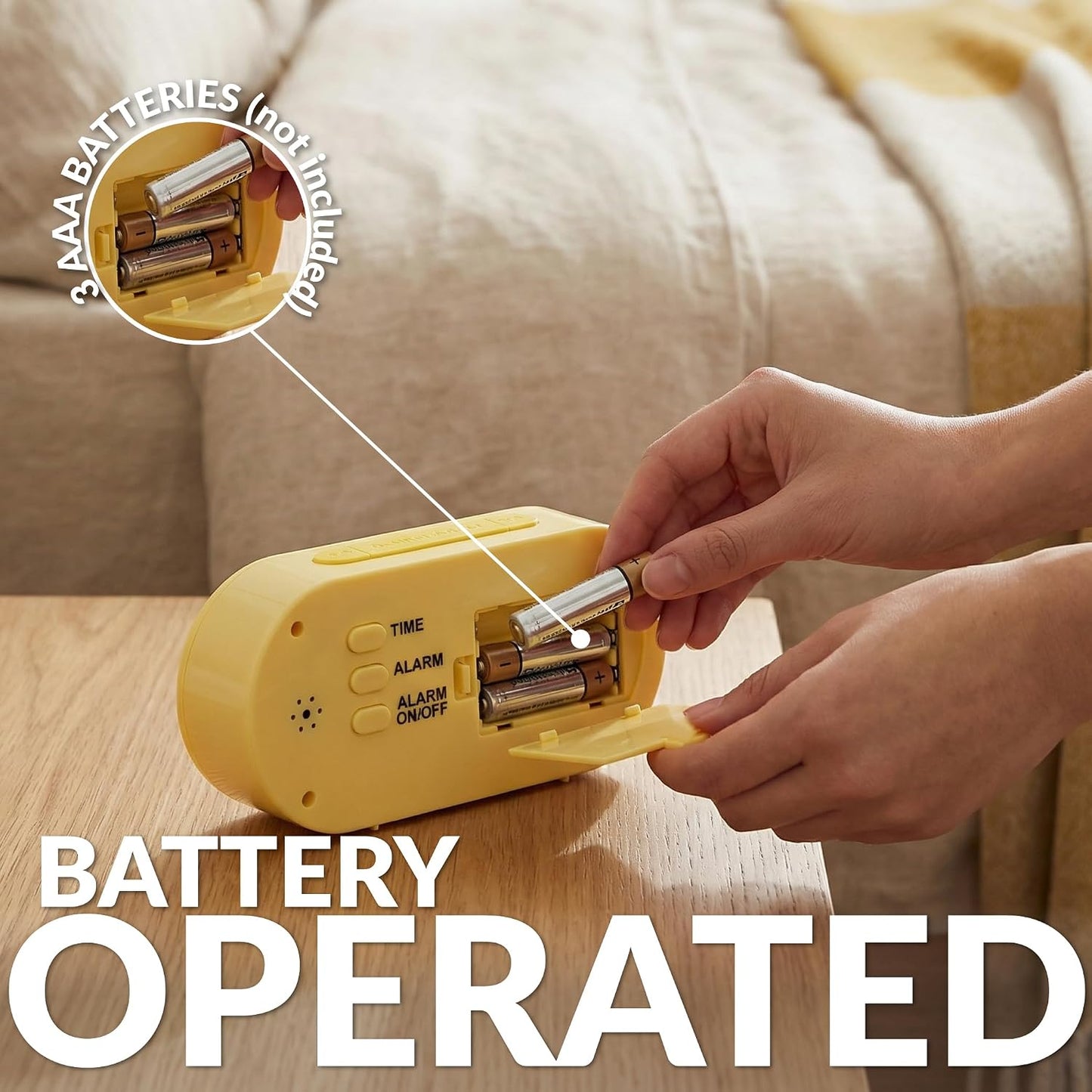 Yellow Digital Alarm Clock, Original Gift, LED Display, Battery Operated Bedside Clock, 12/24 Hour Format, Easy-to-Read Backlight