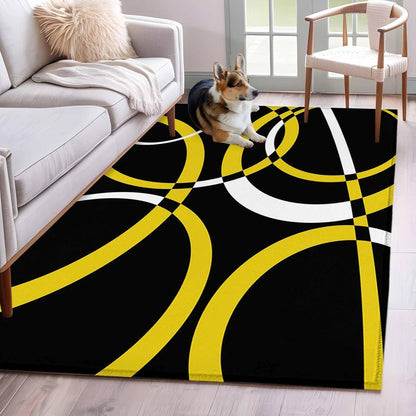 4x6 Modern Abstract Art Area Rug for Living Room Bedroom, Machine Washable Non Slip Indoor Rug Yellow White Geometric Circle Soft Low Profile Floor Carpet for Dining Room Office Home Decor