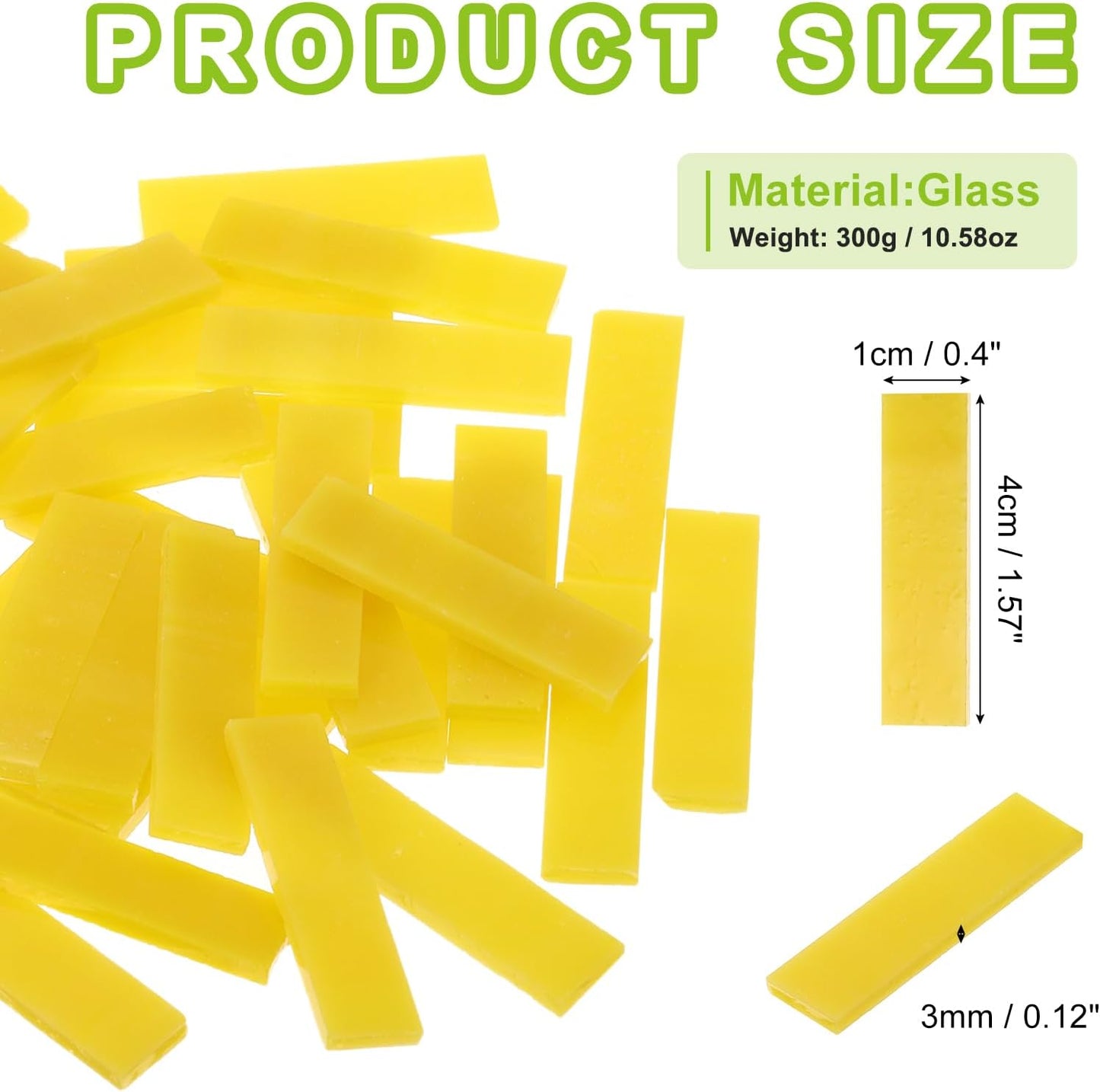 Rectangular Mosaic Tiles Stained Glass Strips, 1.57" x 0.4" Lemon Yellow Glass Pieces 300g/10.58 oz Mosaic Tile Making Supplies for DIY Handmade Crafts and Home Decoration