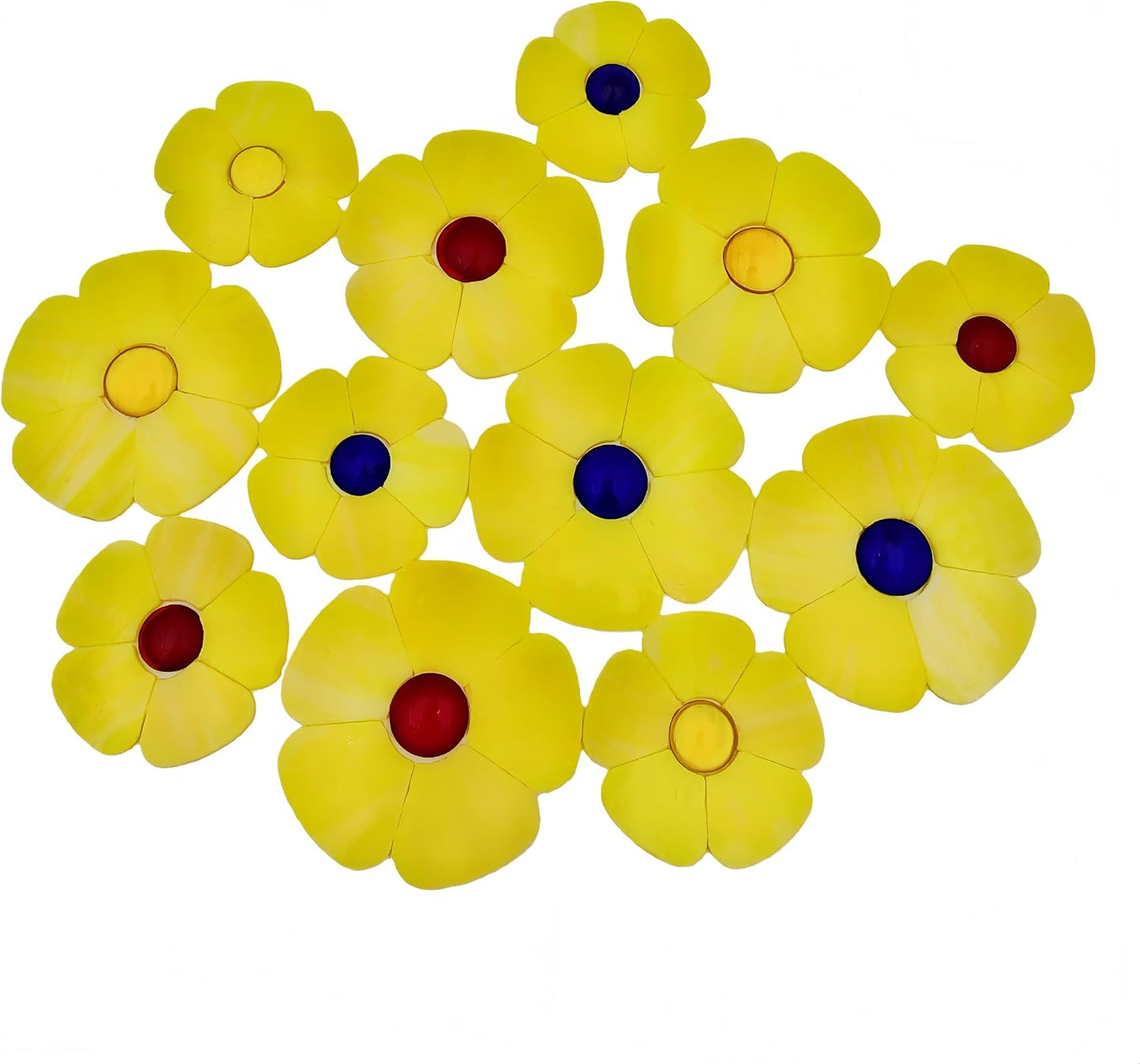 Glass Flower Mosaic Tiles, 12PCS Stained Glass Floral Mosaic Pieces for Home and Garden Decoration, Suitable for DIY Crafts and Art Projects. (Yellow)