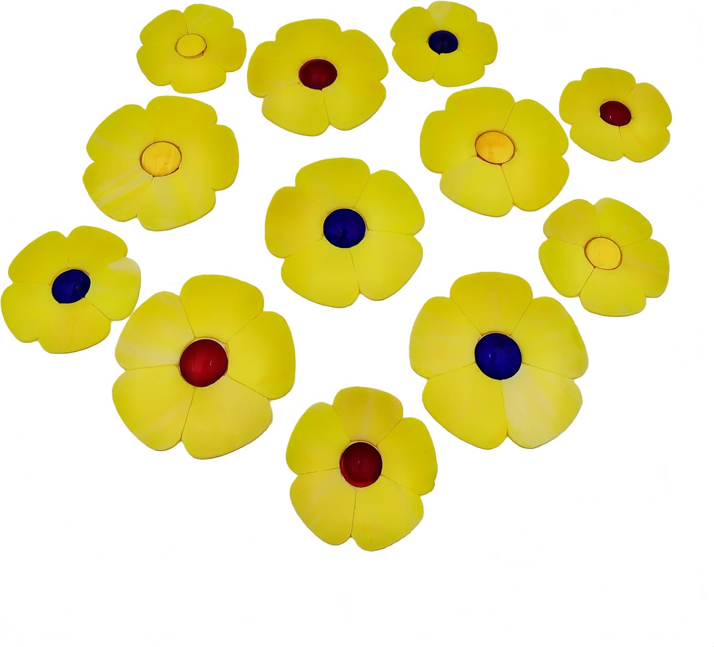 Glass Flower Mosaic Tiles, 12PCS Stained Glass Floral Mosaic Pieces for Home and Garden Decoration, Suitable for DIY Crafts and Art Projects. (Yellow)