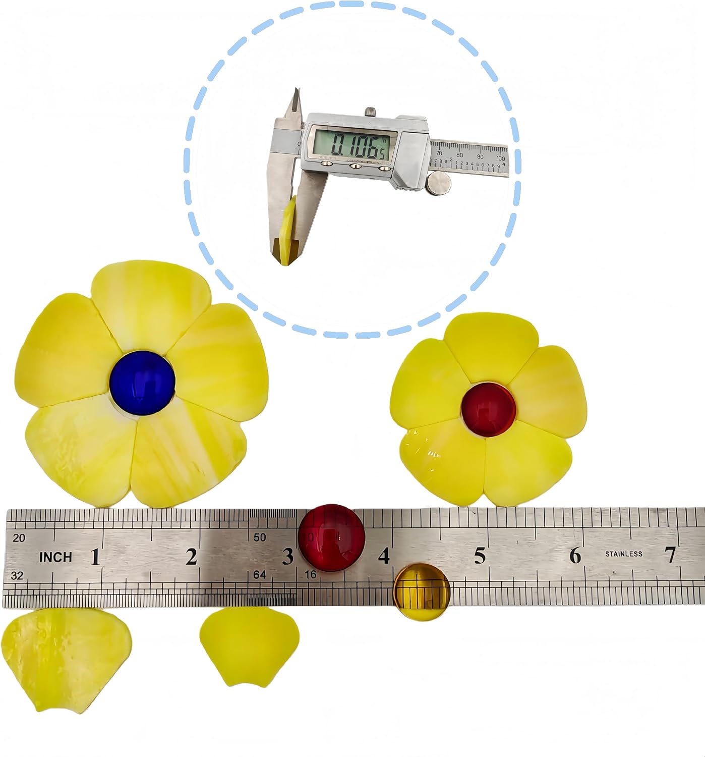 Glass Flower Mosaic Tiles, 12PCS Stained Glass Floral Mosaic Pieces for Home and Garden Decoration, Suitable for DIY Crafts and Art Projects. (Yellow)