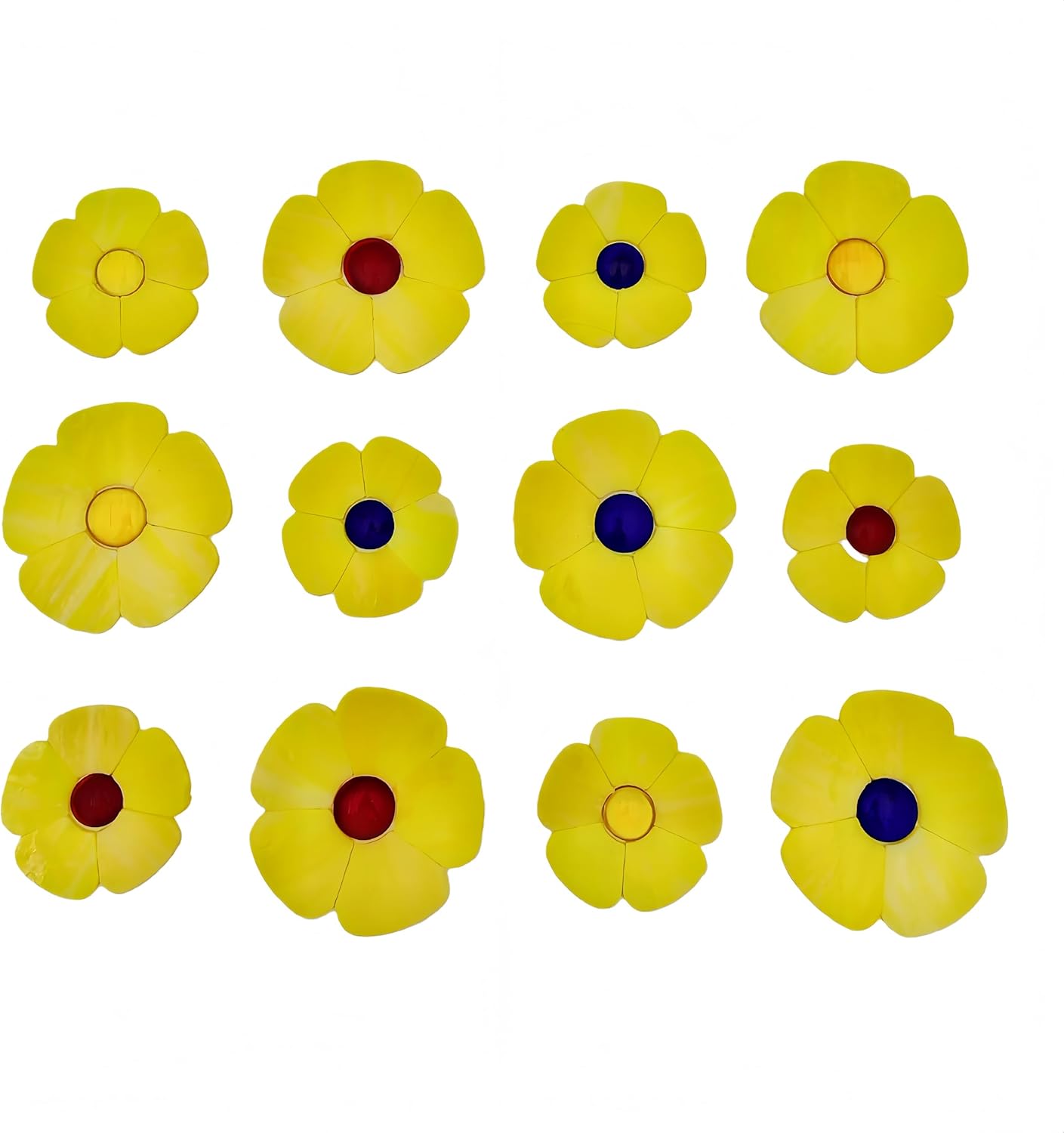 Glass Flower Mosaic Tiles, 12PCS Stained Glass Floral Mosaic Pieces for Home and Garden Decoration, Suitable for DIY Crafts and Art Projects. (Yellow)