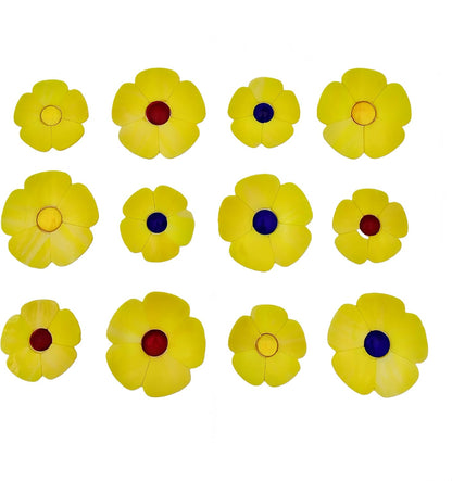 Glass Flower Mosaic Tiles, 12PCS Stained Glass Floral Mosaic Pieces for Home and Garden Decoration, Suitable for DIY Crafts and Art Projects. (Yellow)