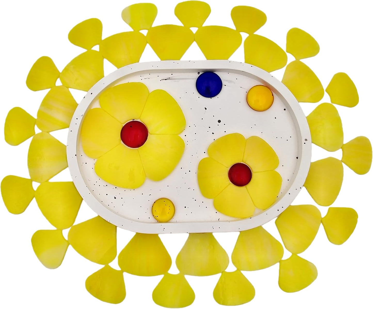 Glass Flower Mosaic Tiles, 12PCS Stained Glass Floral Mosaic Pieces for Home and Garden Decoration, Suitable for DIY Crafts and Art Projects. (Yellow)