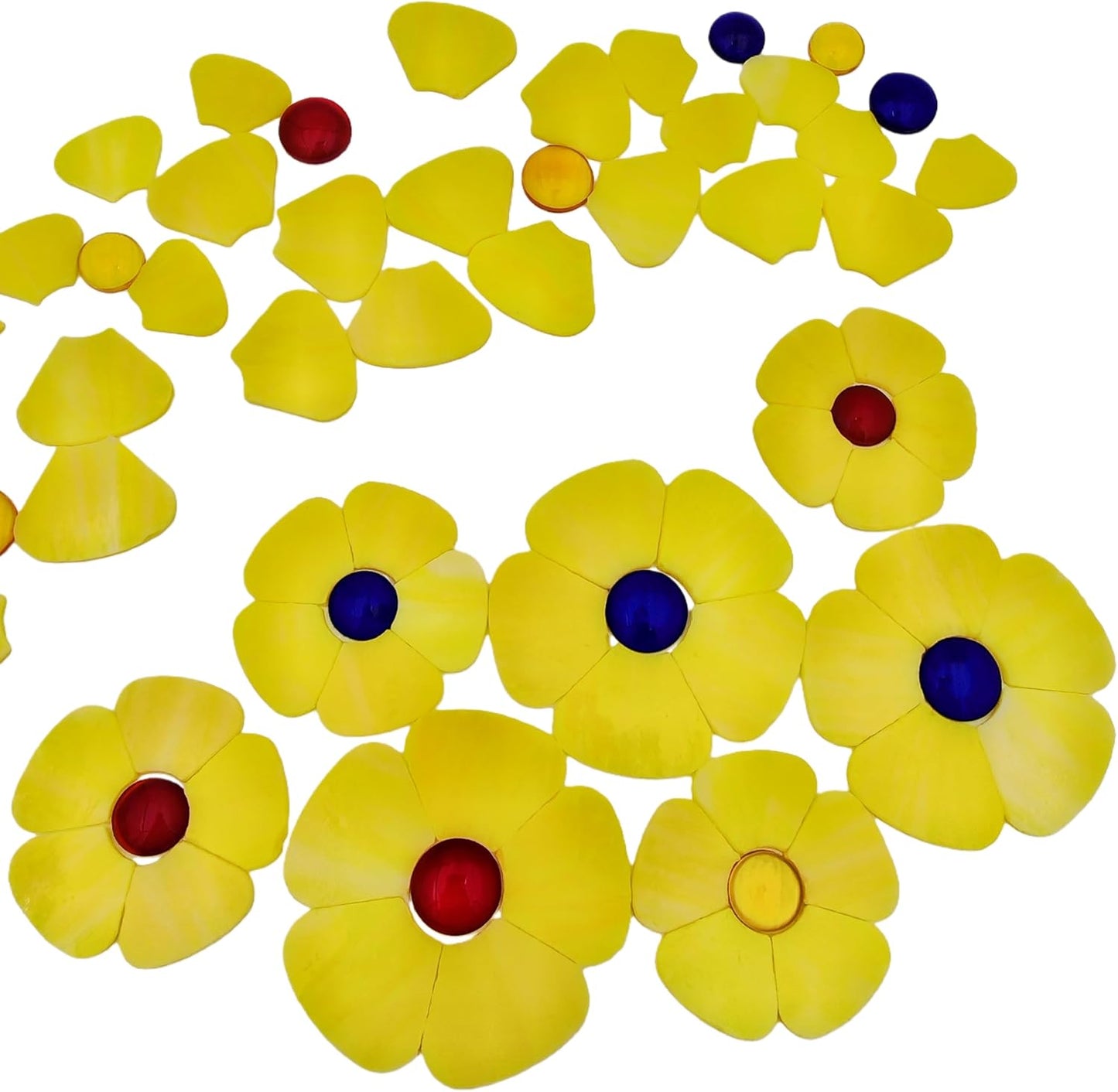Glass Flower Mosaic Tiles, 12PCS Stained Glass Floral Mosaic Pieces for Home and Garden Decoration, Suitable for DIY Crafts and Art Projects. (Yellow)