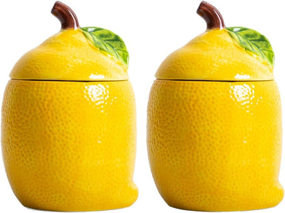 Lemon Cookie Jar Kitchen Canisters Decorative Cute Food Storage Container | Cute Cookie Jar with Lid, Lemon Decorations for Kitchen, Housewarming Gift