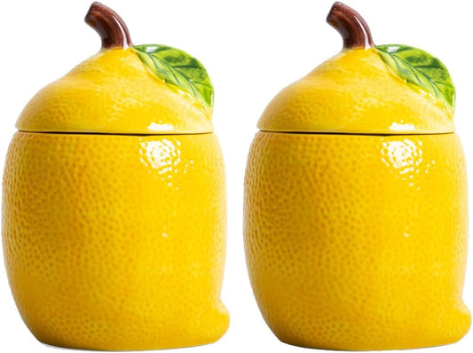 Lemon Cookie Jar Kitchen Canisters Decorative Cute Food Storage Container | Cute Cookie Jar with Lid, Lemon Decorations for Kitchen, Housewarming Gift