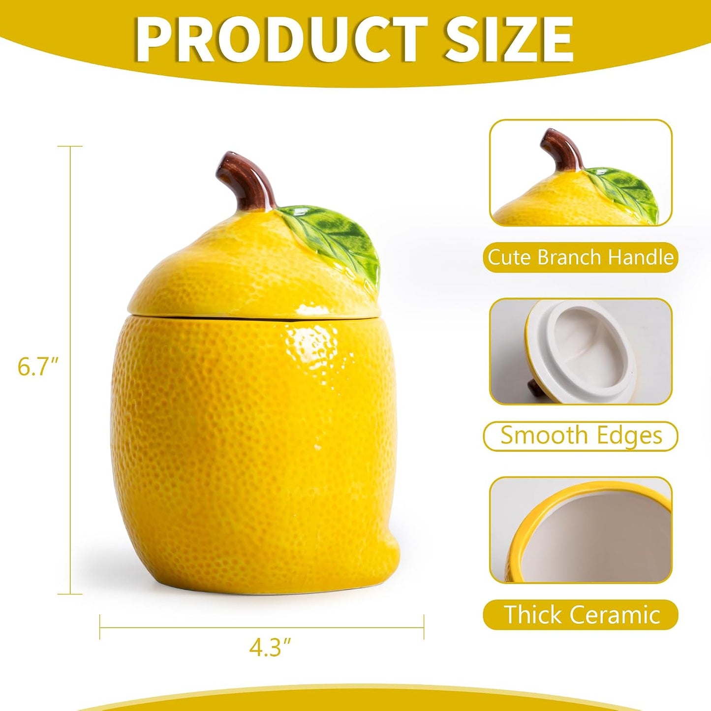 Lemon Cookie Jar Kitchen Canisters Decorative Cute Food Storage Container | Cute Cookie Jar with Lid, Lemon Decorations for Kitchen, Housewarming Gift