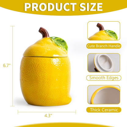 Lemon Cookie Jar Kitchen Canisters Decorative Cute Food Storage Container | Cute Cookie Jar with Lid, Lemon Decorations for Kitchen, Housewarming Gift